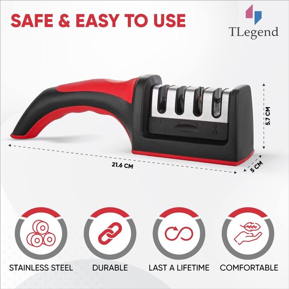 4-in-1 Knife & Scissors Sharpener | Stainless Steel Blade Edge Tool | Easy Grip - Picture 2 of 7